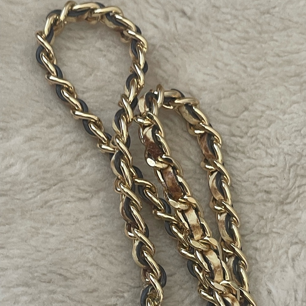 Michael Kors Beige Brown Snake-Print Woven Crossbody with Gold Chain - Picture 5 of 14